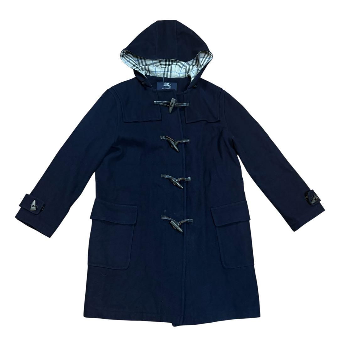 バーバリーロンドン Burberry London ウール ダッフルコート ノバチェック 黒 ブラック 160A トグルボタン レディース