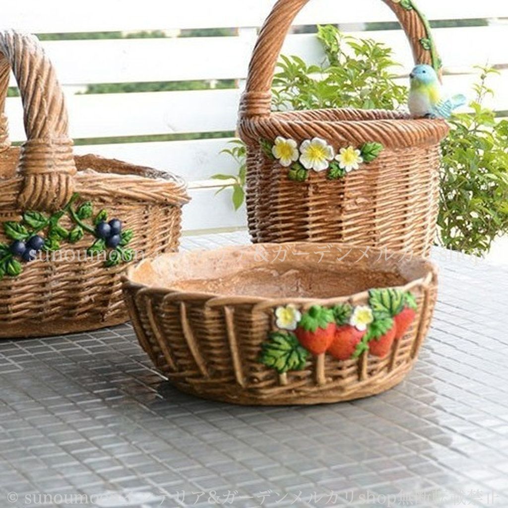 植木鉢 花 ブラウン プランター 雑貨 フルーツ 酸化マグネシウム 8-14 フラワーバスケット おしゃれ ガーデニング 庭の装飾 お洒落 インテリア ガーデン ガーデン雑貨 編みバスケット調 ガーデンインテリア
