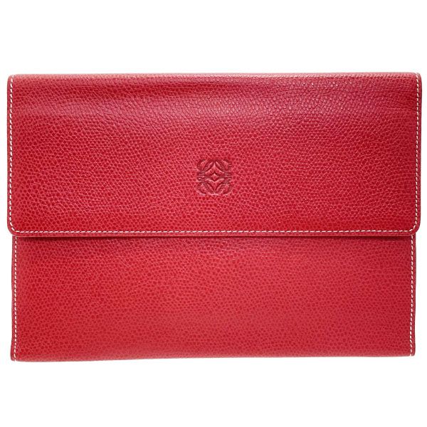 ロエベ 長財布 アナグラム 三つ折り長財布 型押し レザー 革 レッド 赤 LOEWE ファスナー長財布 財布 ロングウォレット ウォレット サイフ