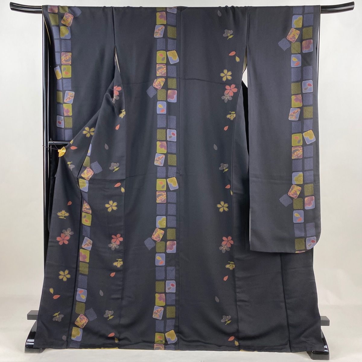 在庫一掃】 振袖 身丈171cm 裄丈67.5cm L 袷 桜 玩具 金彩 紺色 正絹  