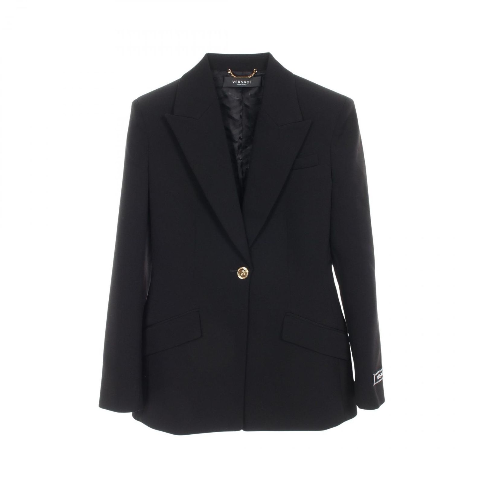 ヴェルサーチ VERSACE テーラードジャケット シングルブレスト メデューサボタン 1009095 ブラック ウール ジャケット レディース Used A