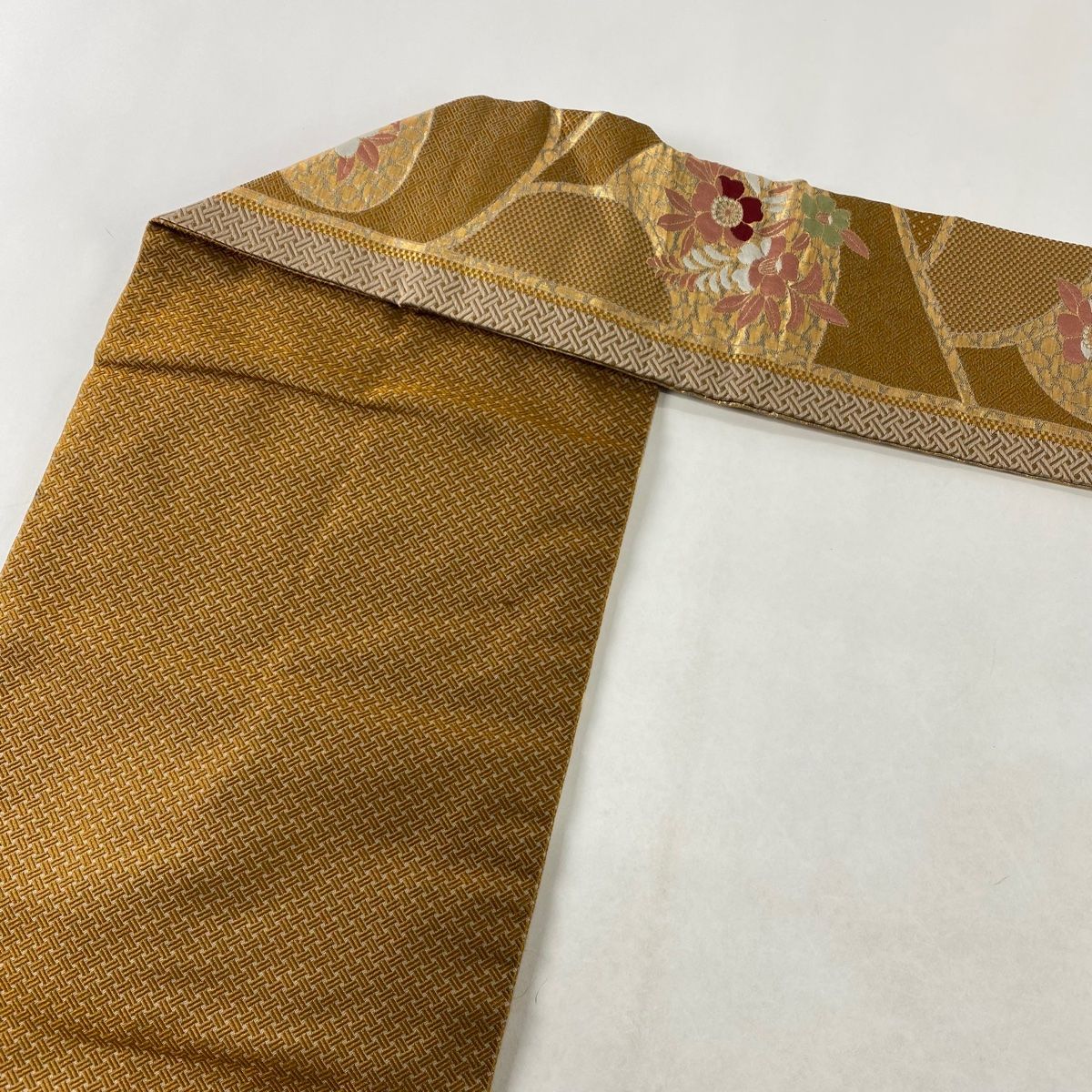 名古屋帯 美品 優品 草花 箔 山吹茶色 正絹 【中古】