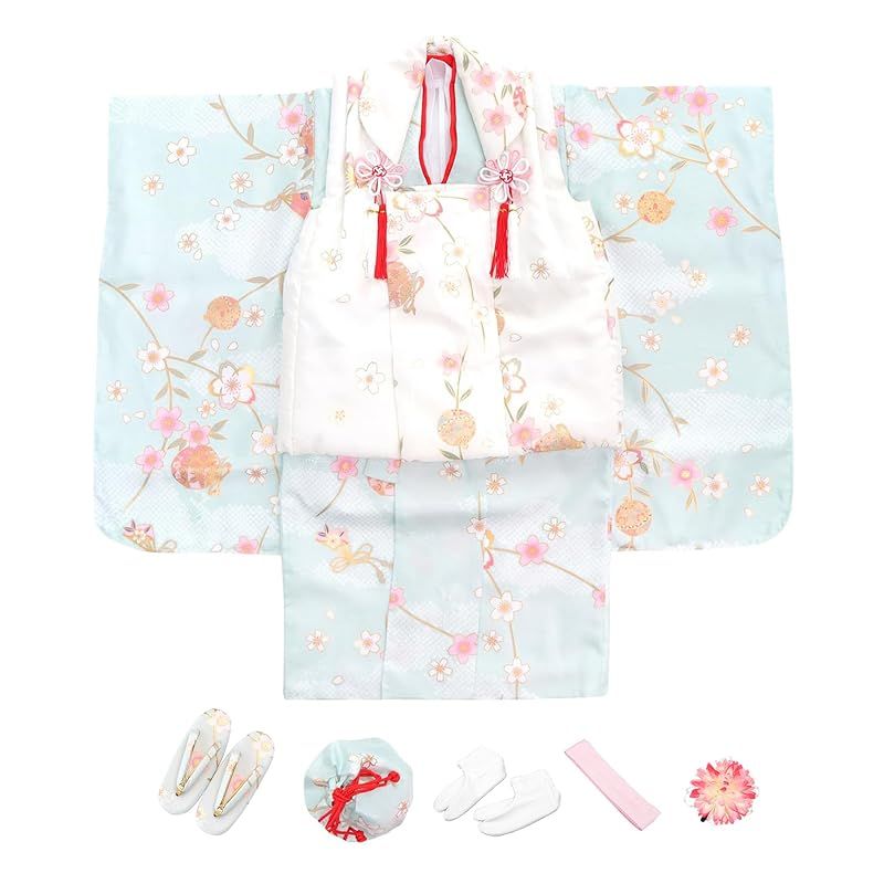  KYOETSU キョウエツ 七五三 3歳 女の子 着物 セット 被布 小物 フルセット 753 くすみ 6 淡緑の息吹 七五三 季節 年中行事