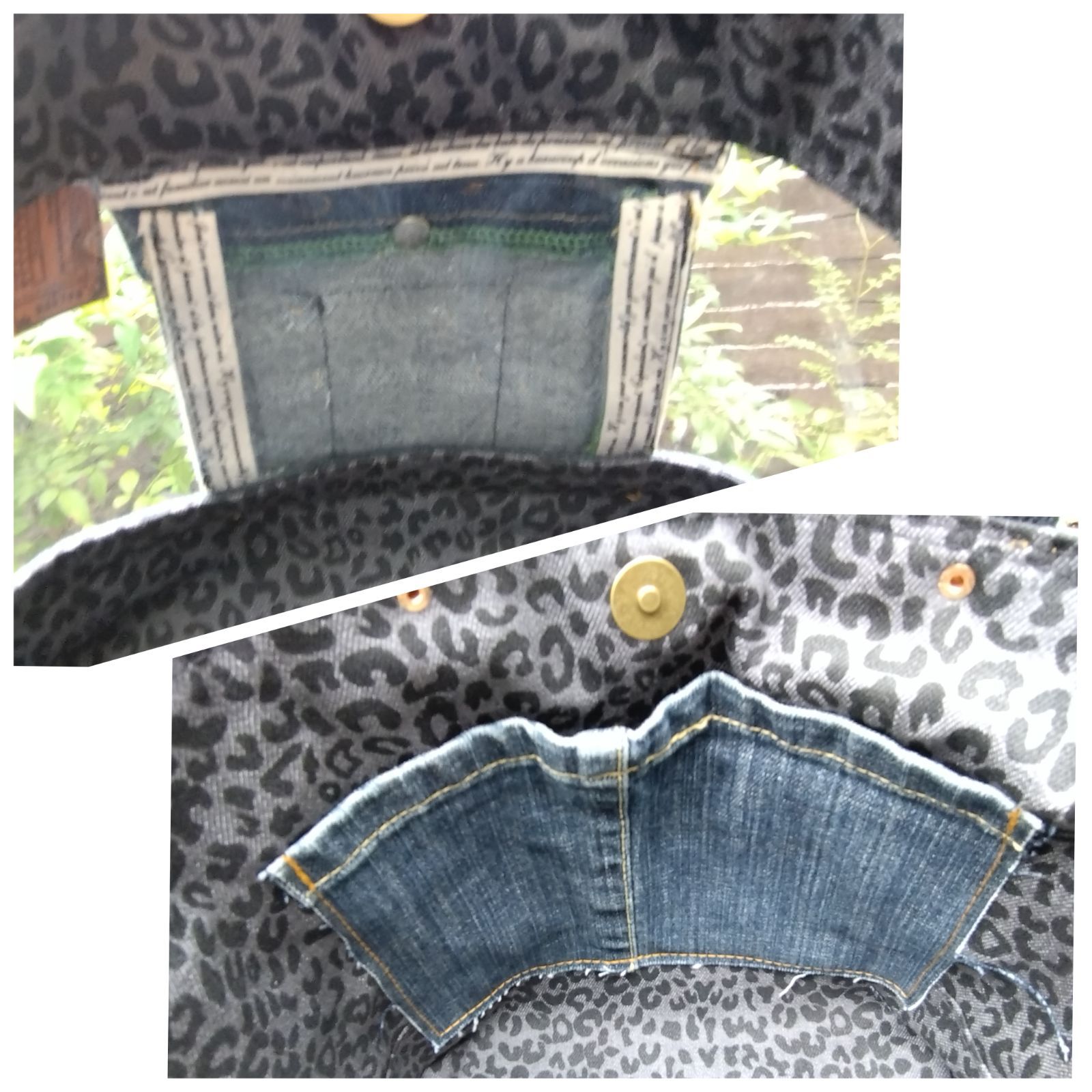 専用です❗　　　　デニムリメイクマフラー　ヒョウ柄　②③　デニムリメイクバッグ大 №741【DENIM✖️PVC CLEAR Leopard TOTE BAG❤️】両面可愛い