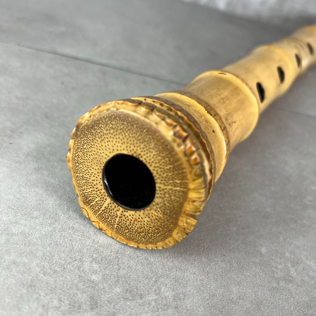 割れ ヒビなし 尺八 琴古流 バチ型 銘あり 月童 2印 1尺6寸 5孔 和楽器 25M9070HO0583-02