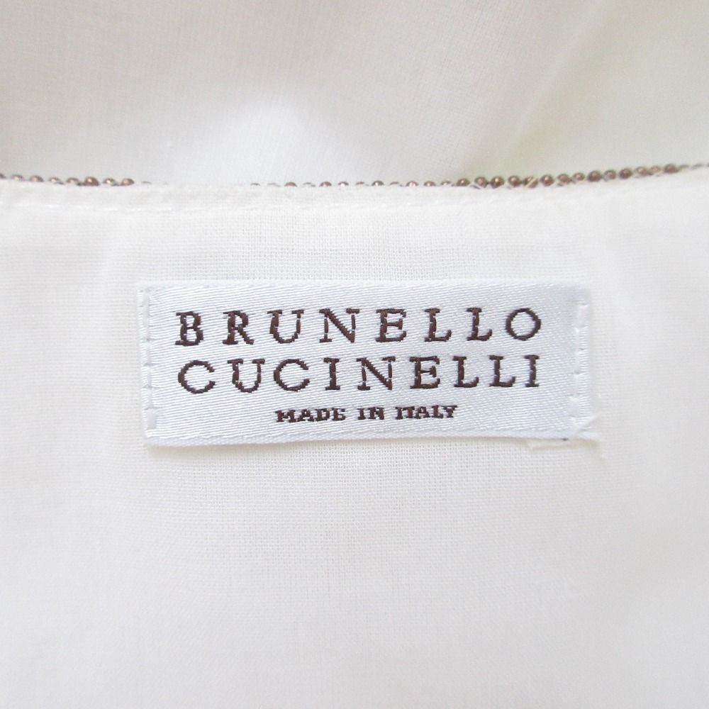 美品 BRUNELLO CUCINELLI ブルネロクチネリ モニーレ チェーン ノースリーブ Vネック コットンシアーブラウス シャツ S ホワイト レディース 古着 中古 美品 BRUNELLO CUCINELLI ブルネロクチネリ モニーレ チェーン