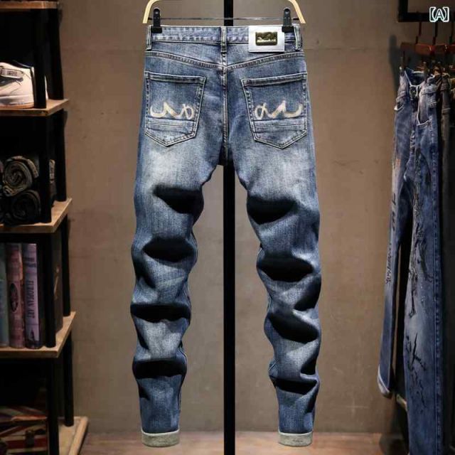 メンズ 男性用 ファッション オシャレ シンプル 大人 かっこいい ストリート ヒップホップ HipHop ジーンズ 秋冬 ストレッチ スリム フィットパンツ スタイル