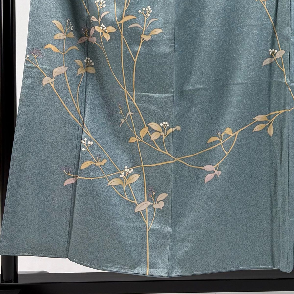 訪問着 身丈155cm 裄丈63cm S 袷 やまと 枝花 金彩 灰緑 正絹 秀品
