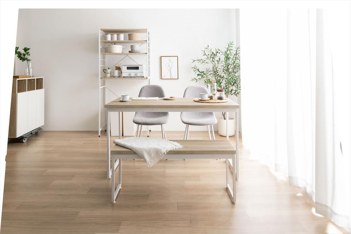 4点セット】Moku 幅130cmダイニングテーブル+ダイニングベンチ+