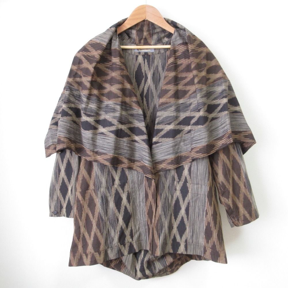 クリーニング済み ISSEY MIYAKE イッセイミヤケ 筆タグ ヴィンテージ ラメ糸 デザイン変形ジャケット 9 ブラウン レディース 古着