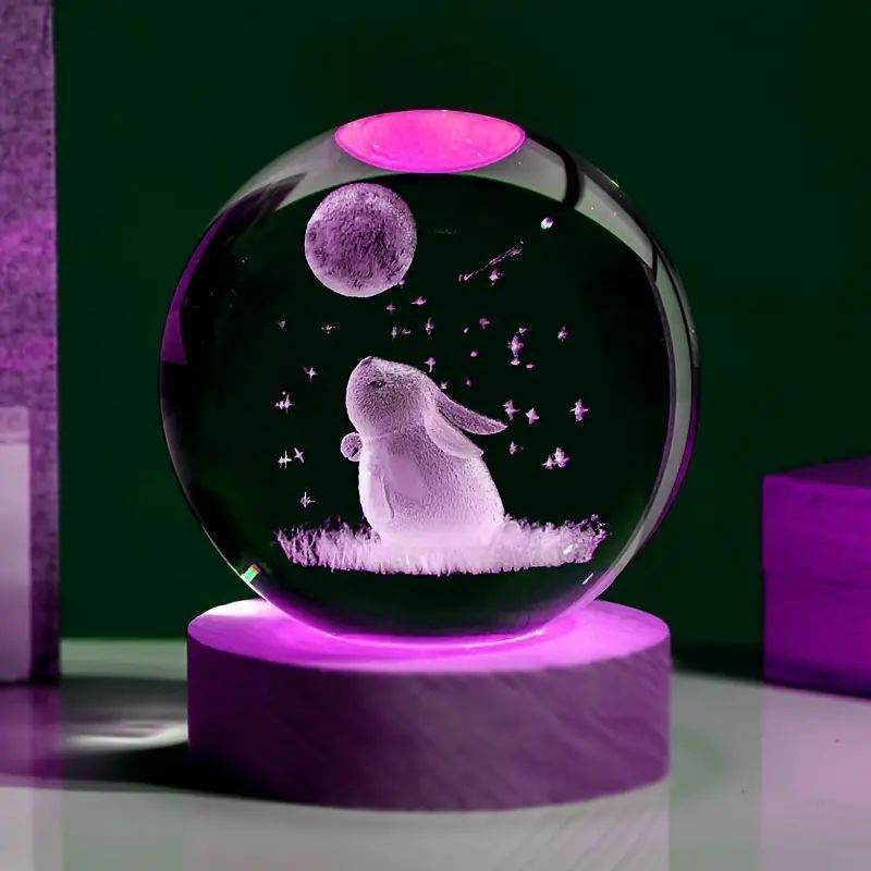 ムーンライトバニー クリスタルボール3D彫刻ウサギムーン