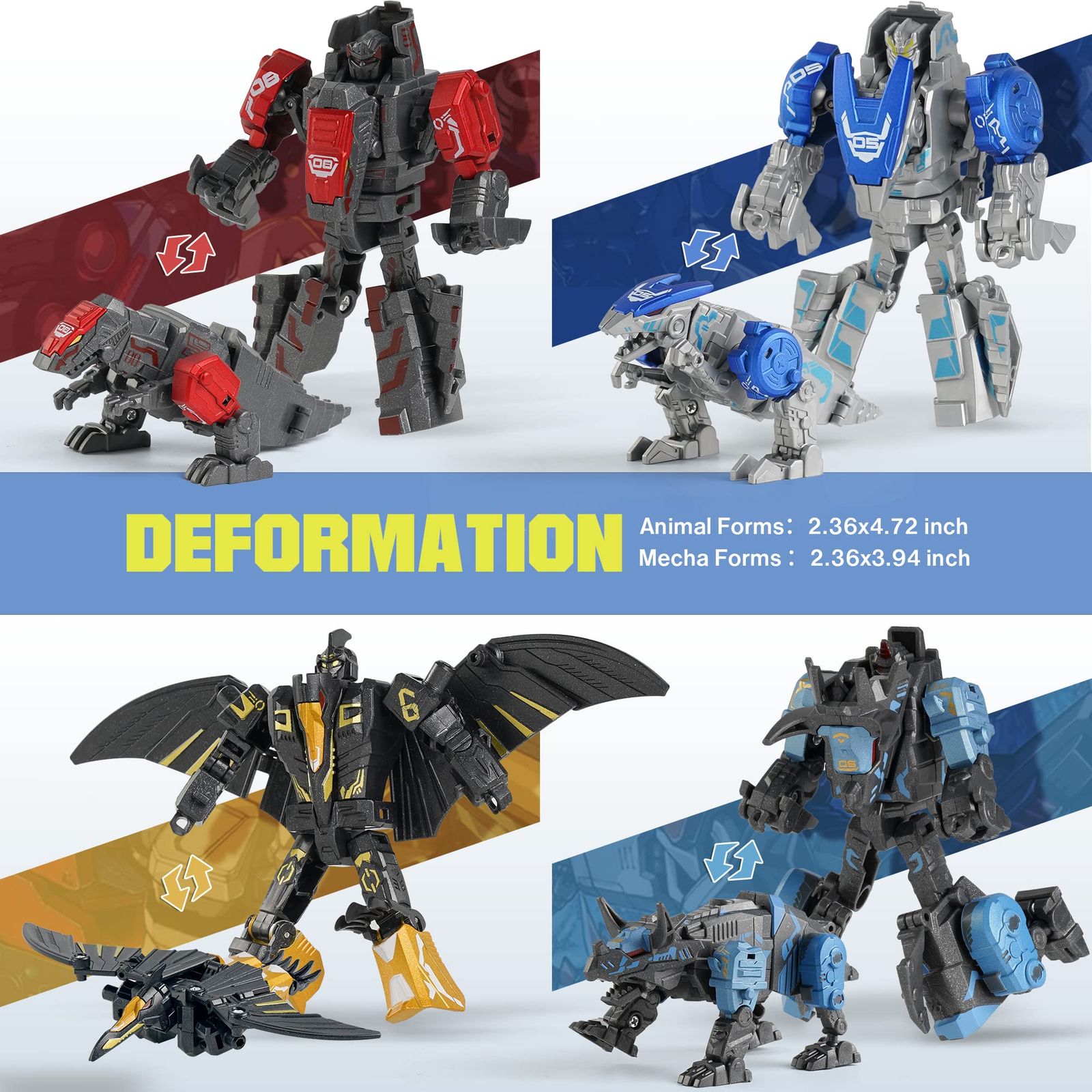 恐竜変身ロボットおもちゃ 子供用 6歳以上 4パック STEM変身アクション