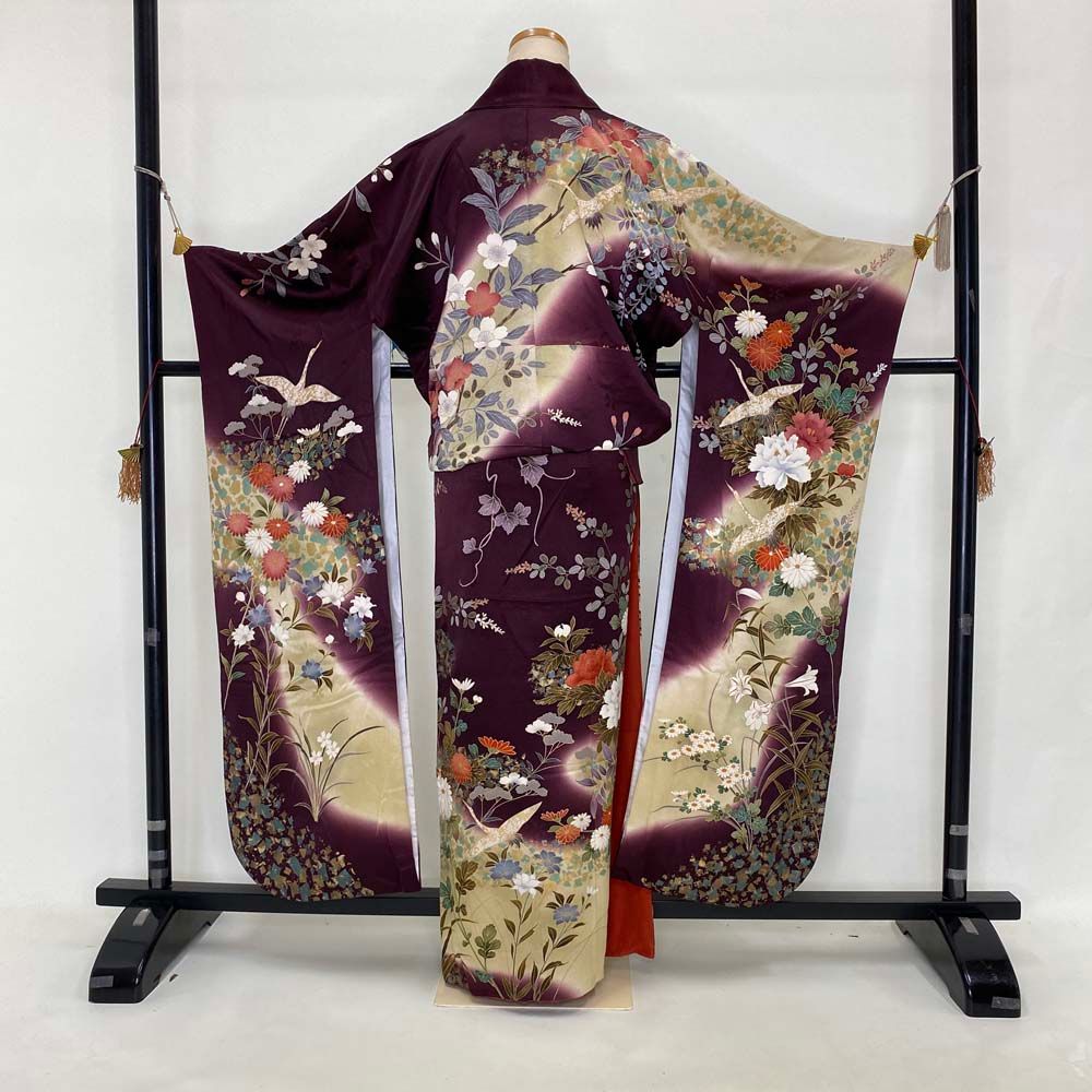 振袖 中古 葡萄茶 紫 正絹 古典 裄70cm 身丈166.5cm 美品 L サイズ 成人式 4040 振袖 中古 葡萄茶 紫 正絹 古典 裄70cm 身丈166.5cm 美品 L サイズ