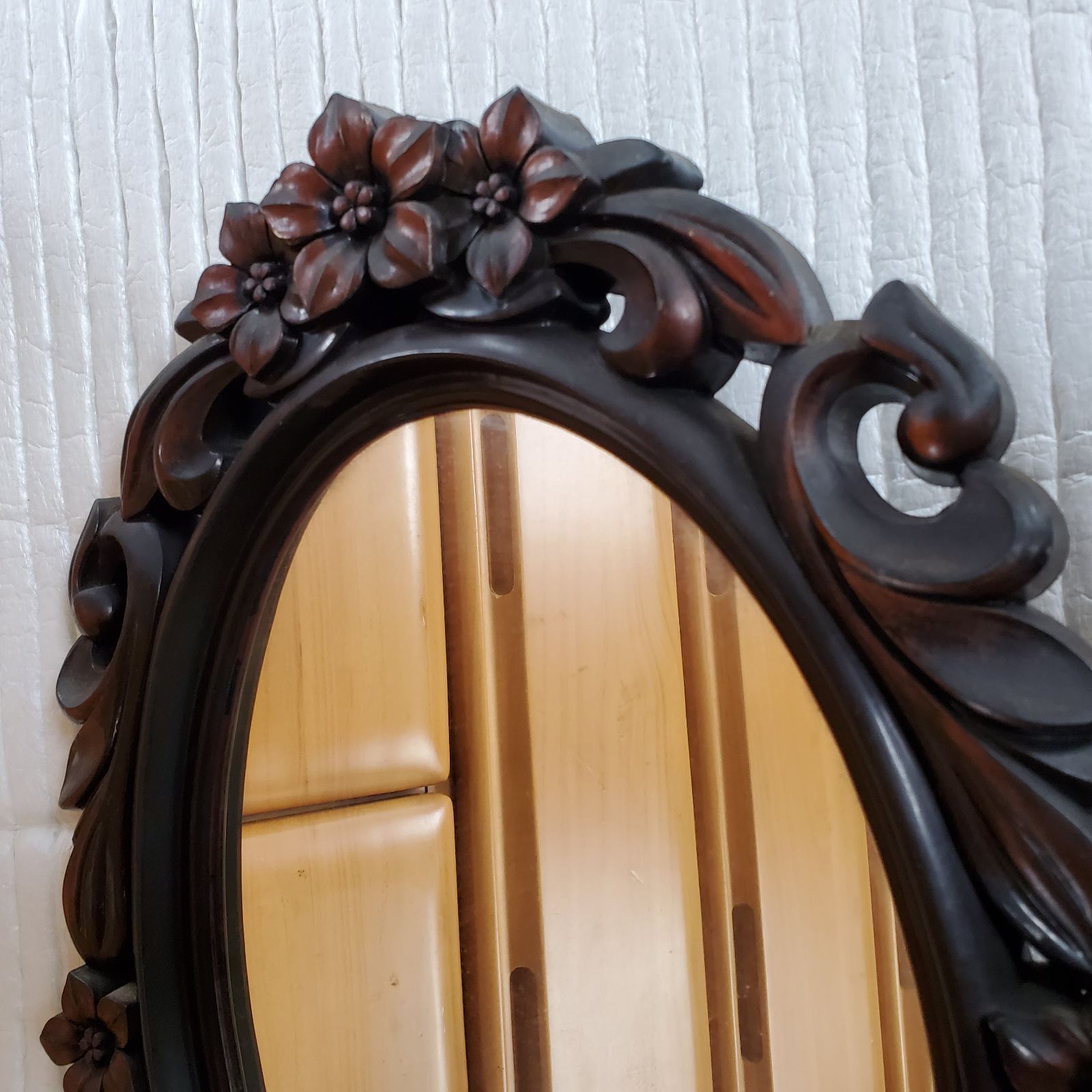 壁掛け式鏡 木彫り風 壁掛けミラー 昭和レトロ - メルカリ