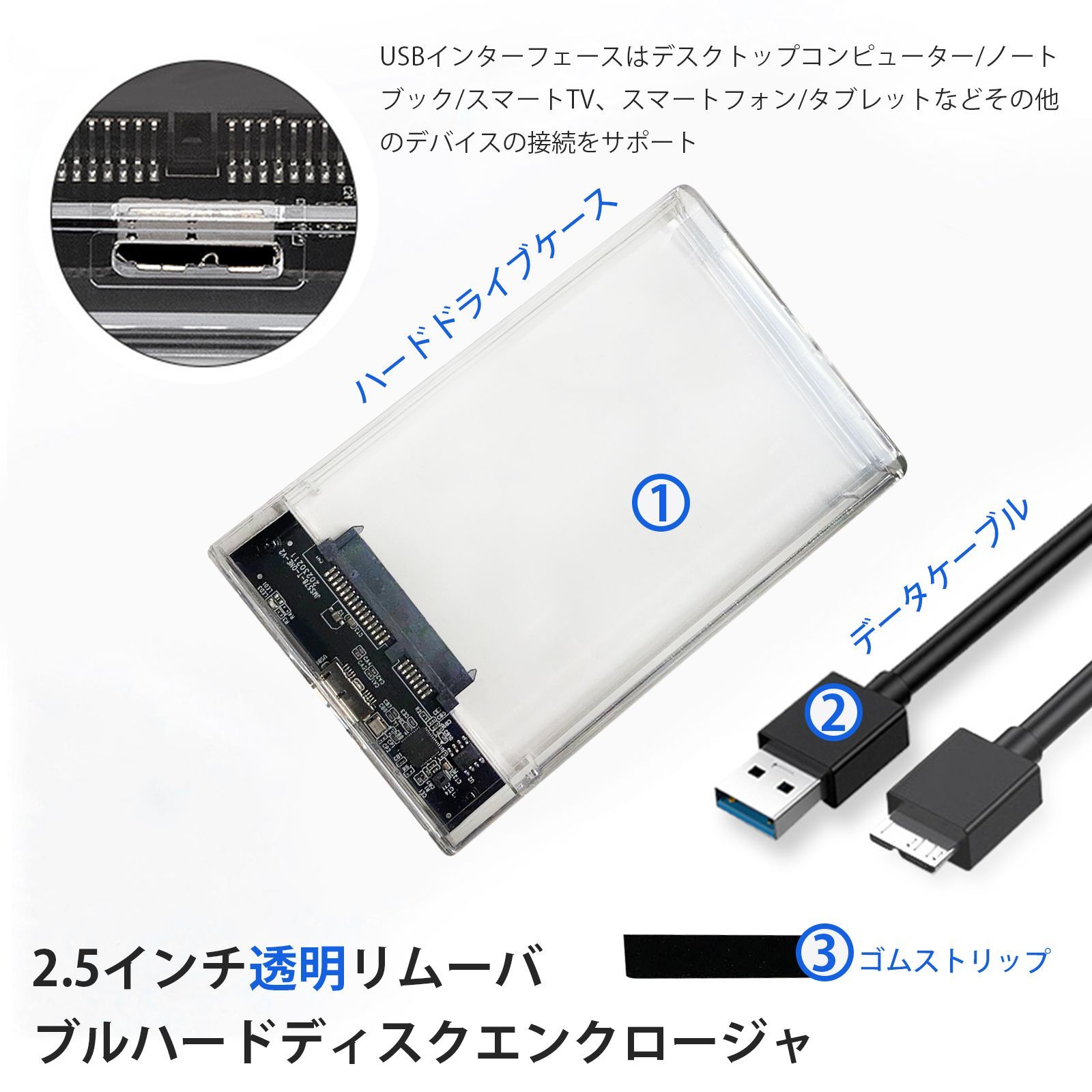 モバイルハードディスクボックス　2.5インチ　HDDケース USB 3.0接続　メカニカルソリッドステートType-c外付けボックス　ソリッドステートディスク外付けドライブボックス　SATA to USB 3.0　簡単着脱 （透明色）