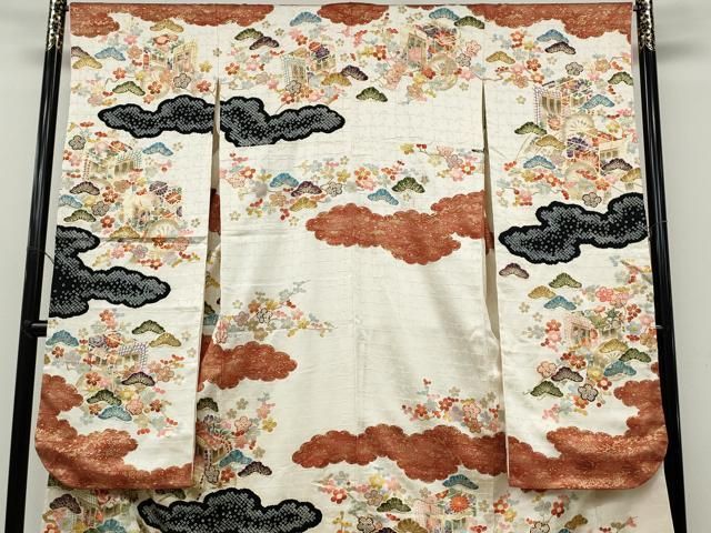 平和屋着物●紫綬褒章　巨匠『岩田専太郎』　振袖　駒刺繍　絞り　御所車花文　金彩　正絹　逸品　CAAY5149ut 平和屋着物○紫綬褒章 巨匠『岩田専太郎』 振袖 駒刺繍 絞り 御所車花文