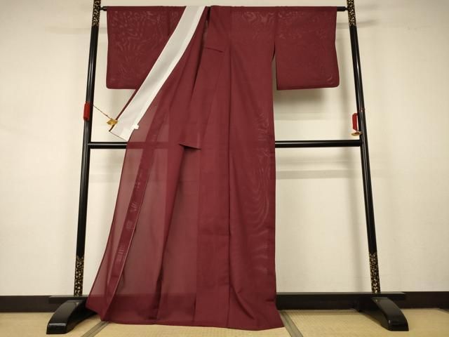 平和屋着物 夏物 色無地 絽 葡萄茶色 洗える着物 AABA9289jd