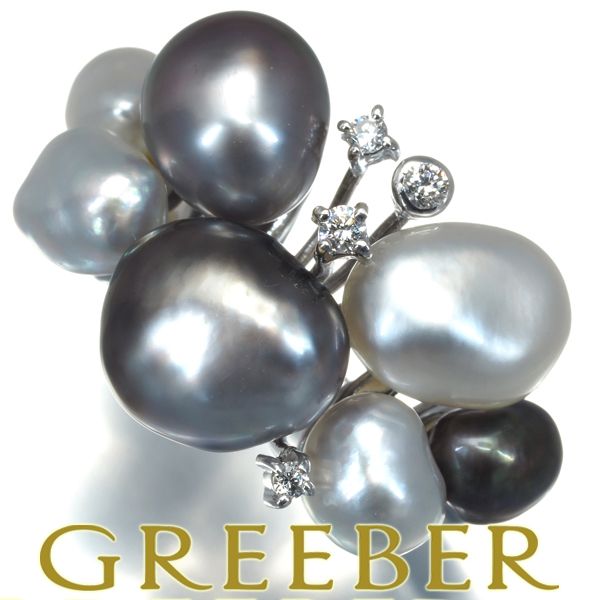 バロックパール 真珠 5.4-8.6mm ダイヤ ダイヤモンド 0.07ct リング  