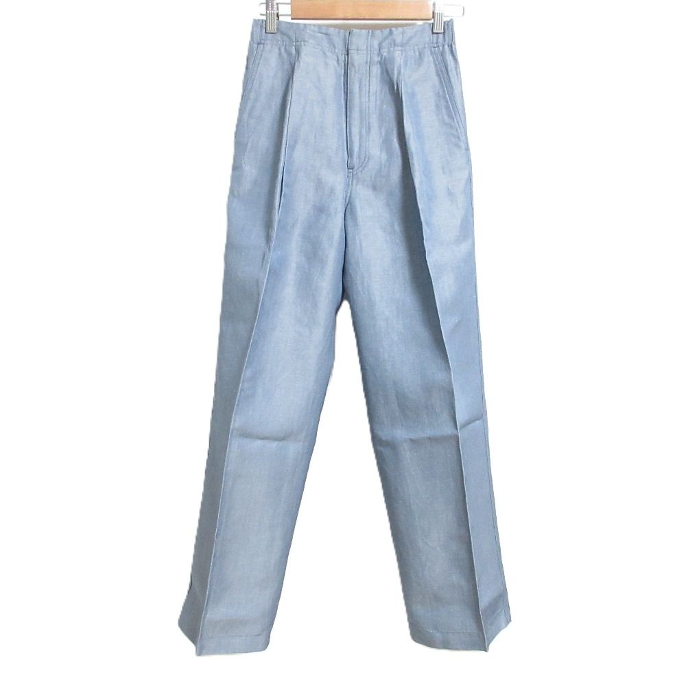 Drawer ドゥロワー シルクリネン バックギャザータックパンツ 6514-236-1426 サイズ36 ブルーグレー レディース 古着
