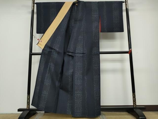 平和屋着物▽本場大島紬 薩摩結城 単衣 吉祥花間道 正絹 逸品