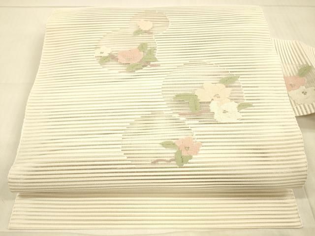 平和屋着物＊夏物 絽綴れ 八寸名古屋帯 枝花文 銀糸 正絹 DAAW4519cm
