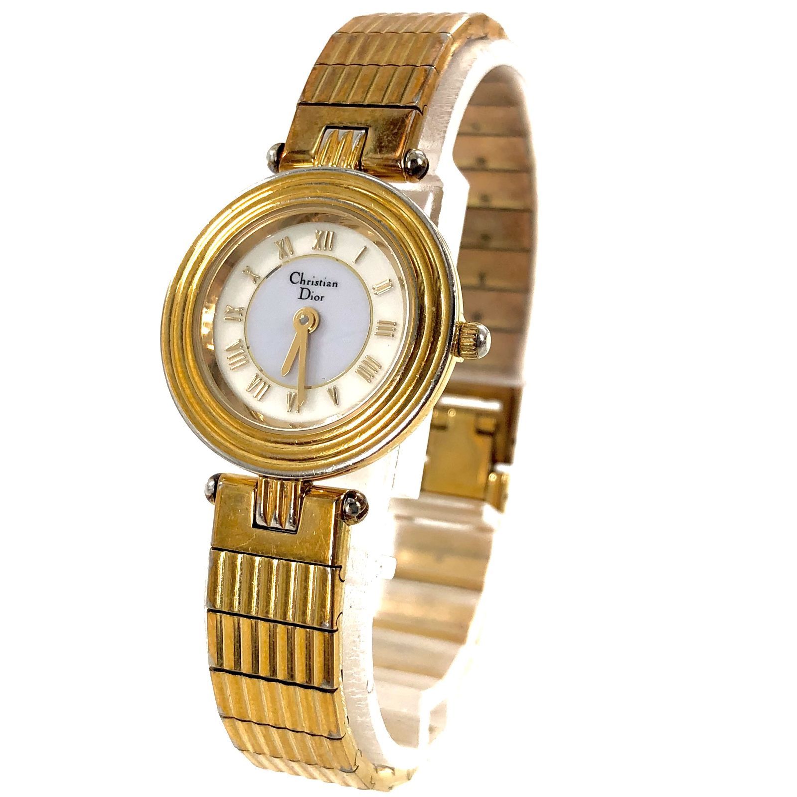 Christian Dior ディオール 3051 QZ|SS GP ホワイト文字盤 レディース腕時計 稼動品 PF-348