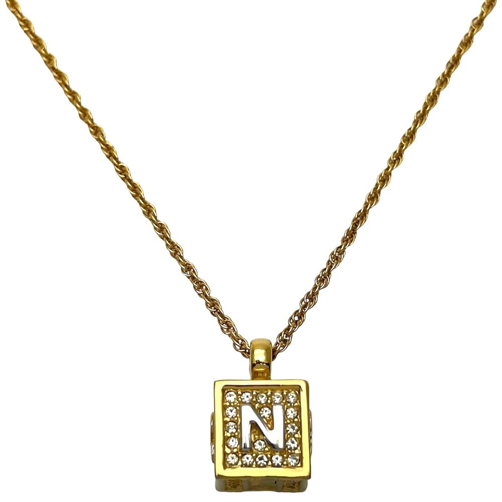 ニナリッチ ネックレス レディース ロング キューブ スクエア ロゴ ゴールド アクセサリー NINA RICCI ラインストーン 約16.6g【中古品】 NINA RICCI ネックレス レディース