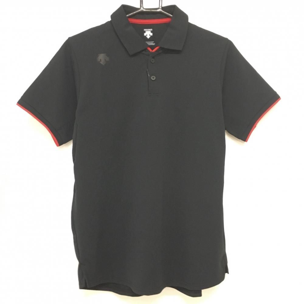 【新品】デサント 半袖ポロシャツ 黒×白 吸汗速乾 ストレッチ UVカット メンズ L ゴルフウェア DESCENTE