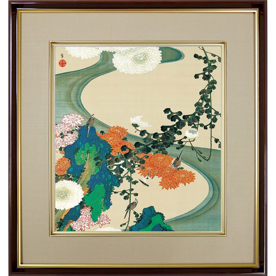 昭和レトロ 菊花 フラワー 水彩画 複製画 絵画 アート 美術 芸術 木製額縁 額絵 菊（双幅） 2枚セット – Shop of Hokusai ｜ 北斎館ネット