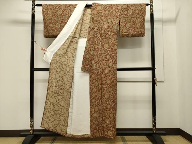 平和屋着物○小紋 蔦の葉文 洗える着物 未使用 CAAU2255yc