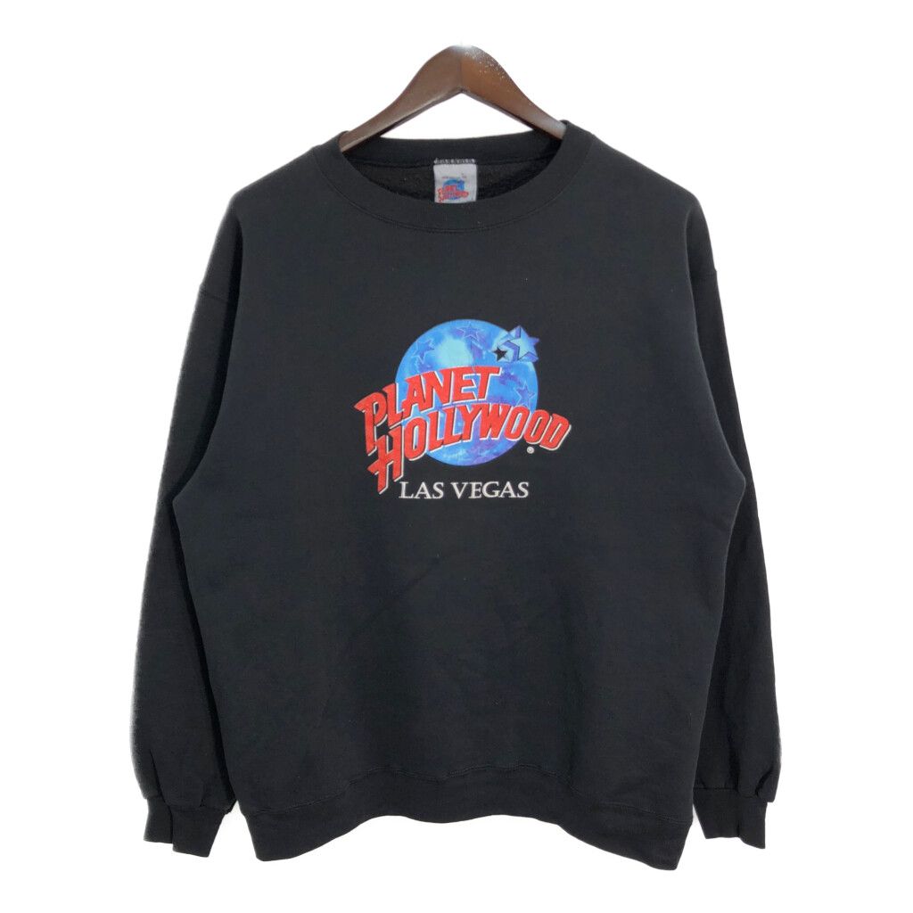 90年代 USA製 PLANET HOLLYWOOD プラネットハリウッド スウェット ロゴ ブラック (メンズ X-LARGE) 中古 古着 R6850