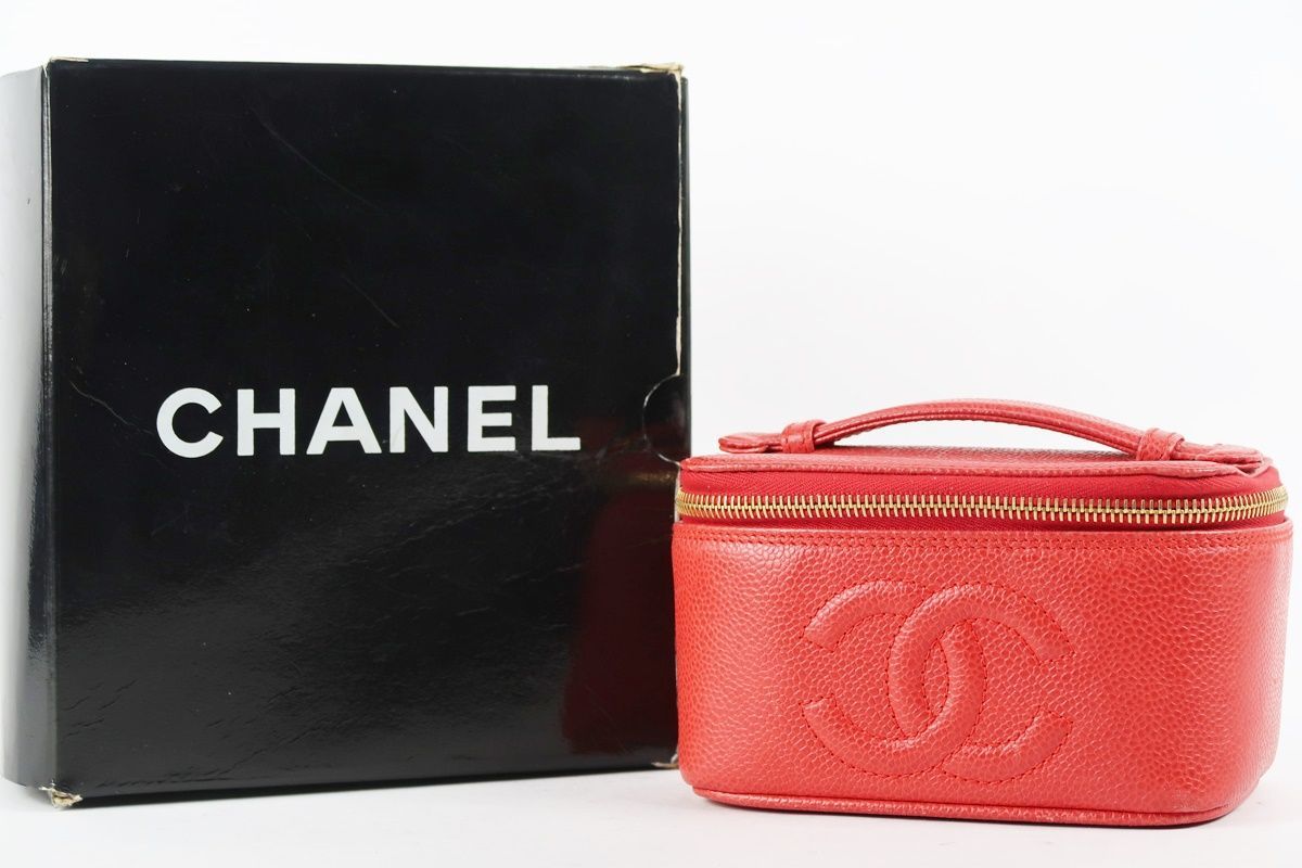 美品】CHANEL シャネル キャビアスキン バニティバッグ ハンド レッド