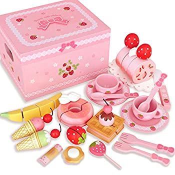 【中古】(未使用･未開封品)マザーガーデン 木のおままごと 野いちご スウィート カフェリボン ピンク〔木製 おもちゃ セット〕441-95840
