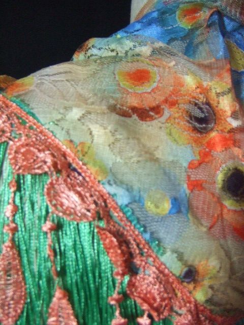 バレンシアオリジナルバラレース花プリント地レース＆グリーンフリンジシージョ LLC-HASEGAWATOSO_COM