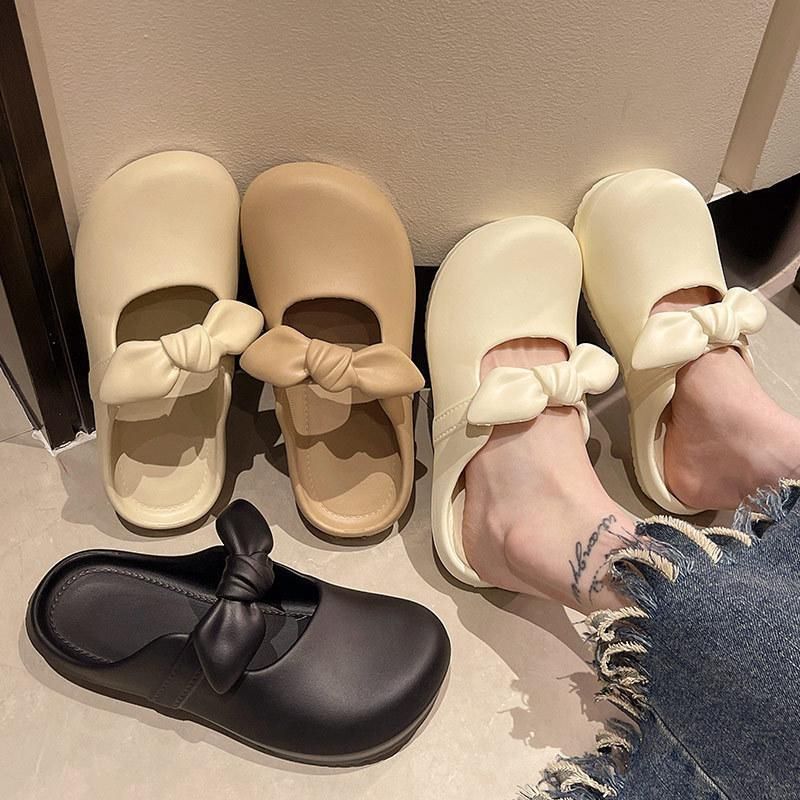 ☆リボンが可愛い☆【CHANEL】サンダル クロックス 23cm 24cm 25cm パンプス風リボンEVAベージュ白