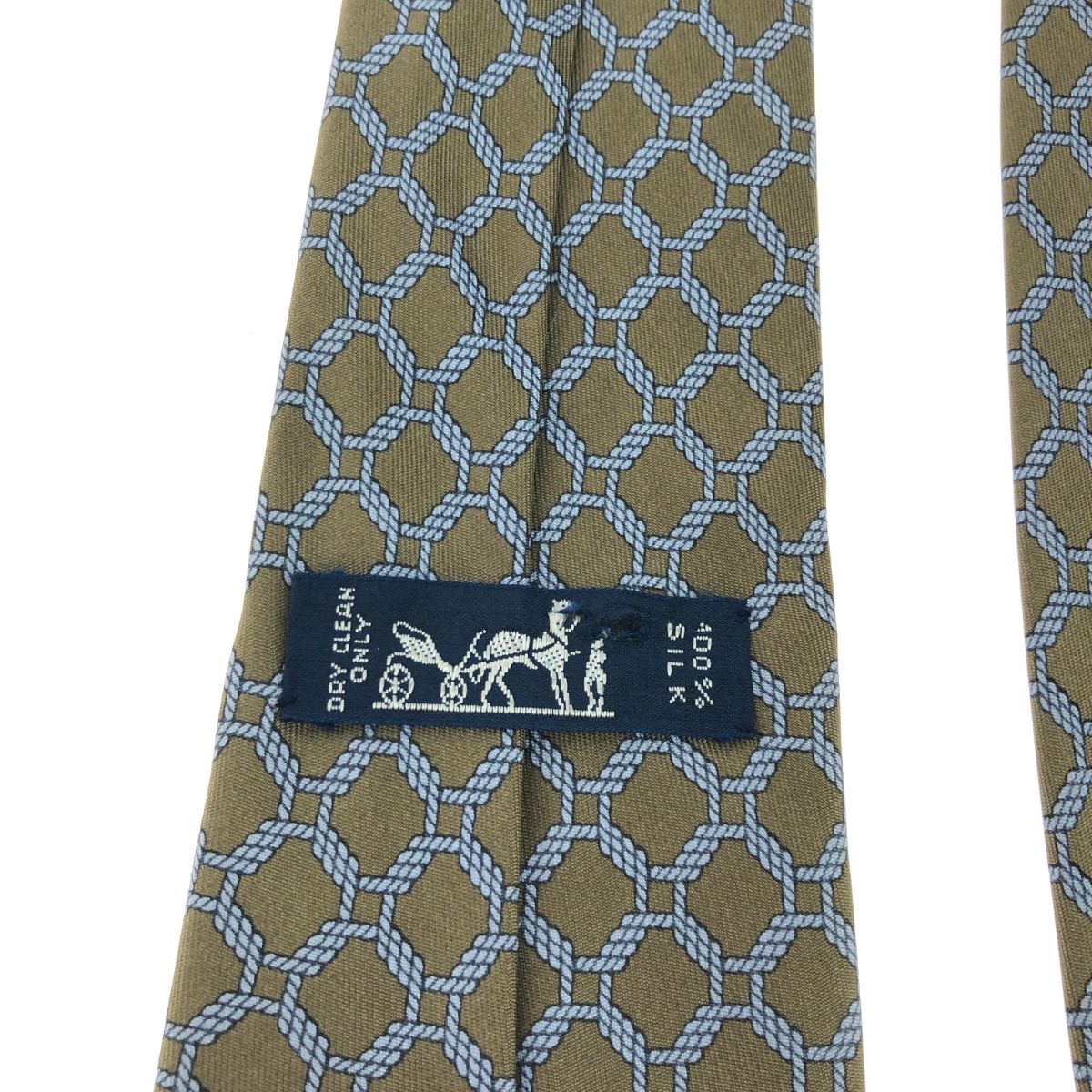 HERMES エルメス ネクタイ 総柄/シルク/グリーングレー 7218 シルク100