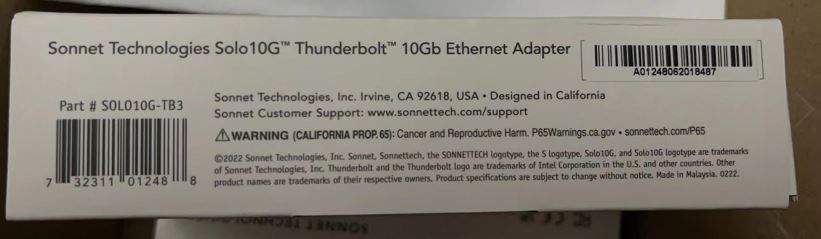 Sonnet SOLO10G-TB3 10GbEThunderbolt3接続 - PC・サーバー用部品