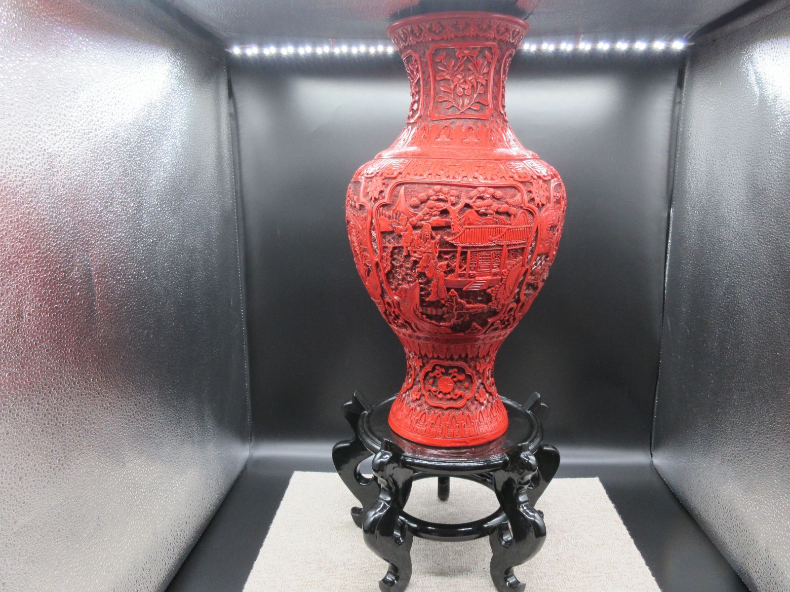 中国美術 中国彫漆 堆朱 宮中人物風景 花瓶 花器 壺 工芸品 置物 飾台