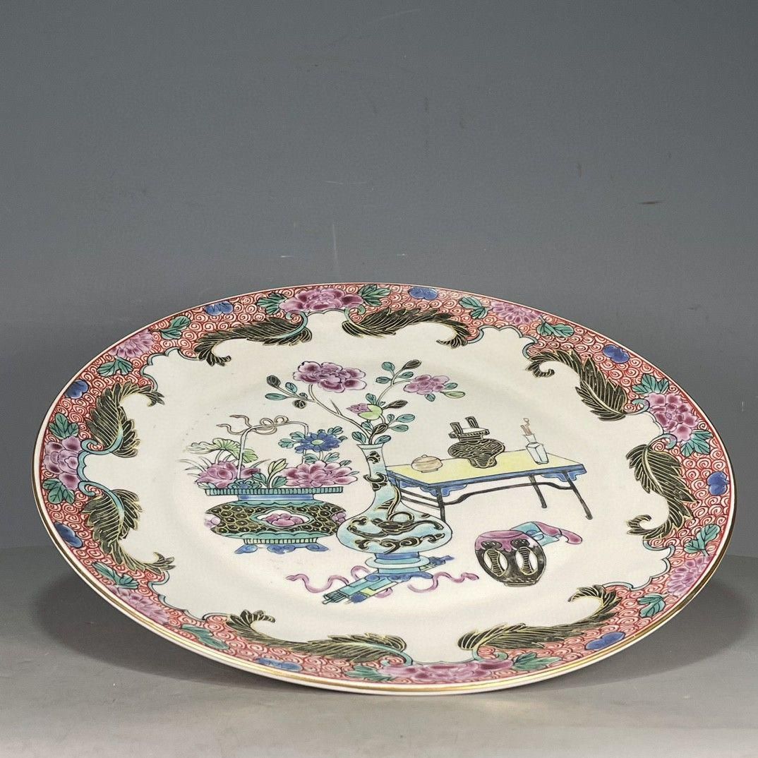 清乾隆 五彩花卉図紋賞盤 景徳鎮 陶磁器 装飾品 工芸品