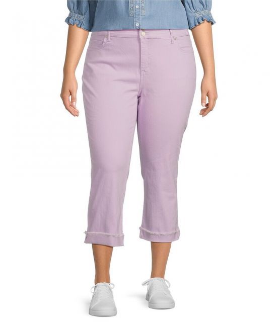【送料無料】 コード ブルー レディース デニムパンツ ボトムス Plus Size MR Soho Mid-Rise Fray Cuff Hem Capri Jeans Orchid Bloom