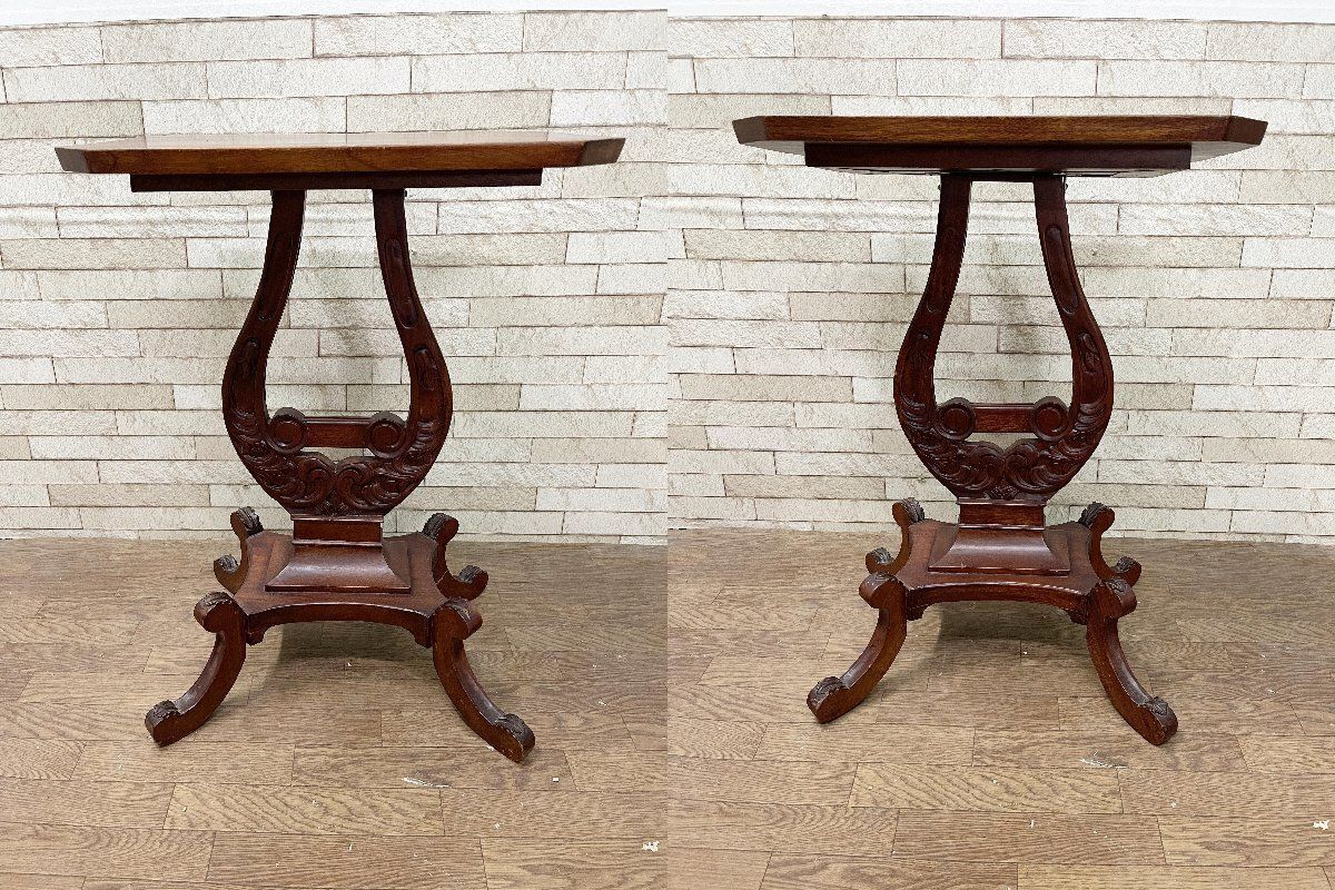 シーシャムウッド　彫刻テーブル　サイドテーブル　インド製　ヴィンテージ　② 送料無料 テーブル インテリア インド シーシャムウッドのサイド