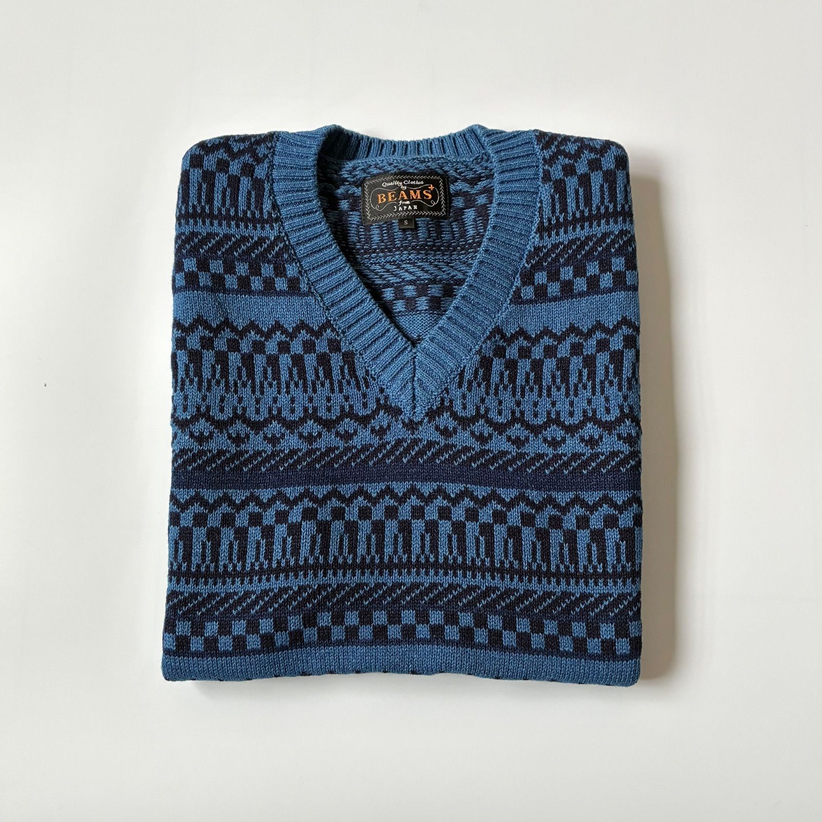 良品】 BEAMS PLUS / インディゴ ジャカード ニットベスト