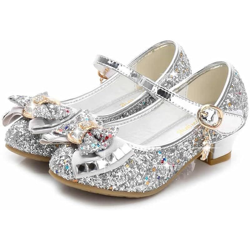 [しあわせ倉庫] ドレスシューズ キッズ 女の子 フォーマル 靴 子供 プリンセス ドレス シューズ 発表会 誕生日 パーティー コスチューム ガールズ キラキラ フォーマルシューズ (シルバー，22