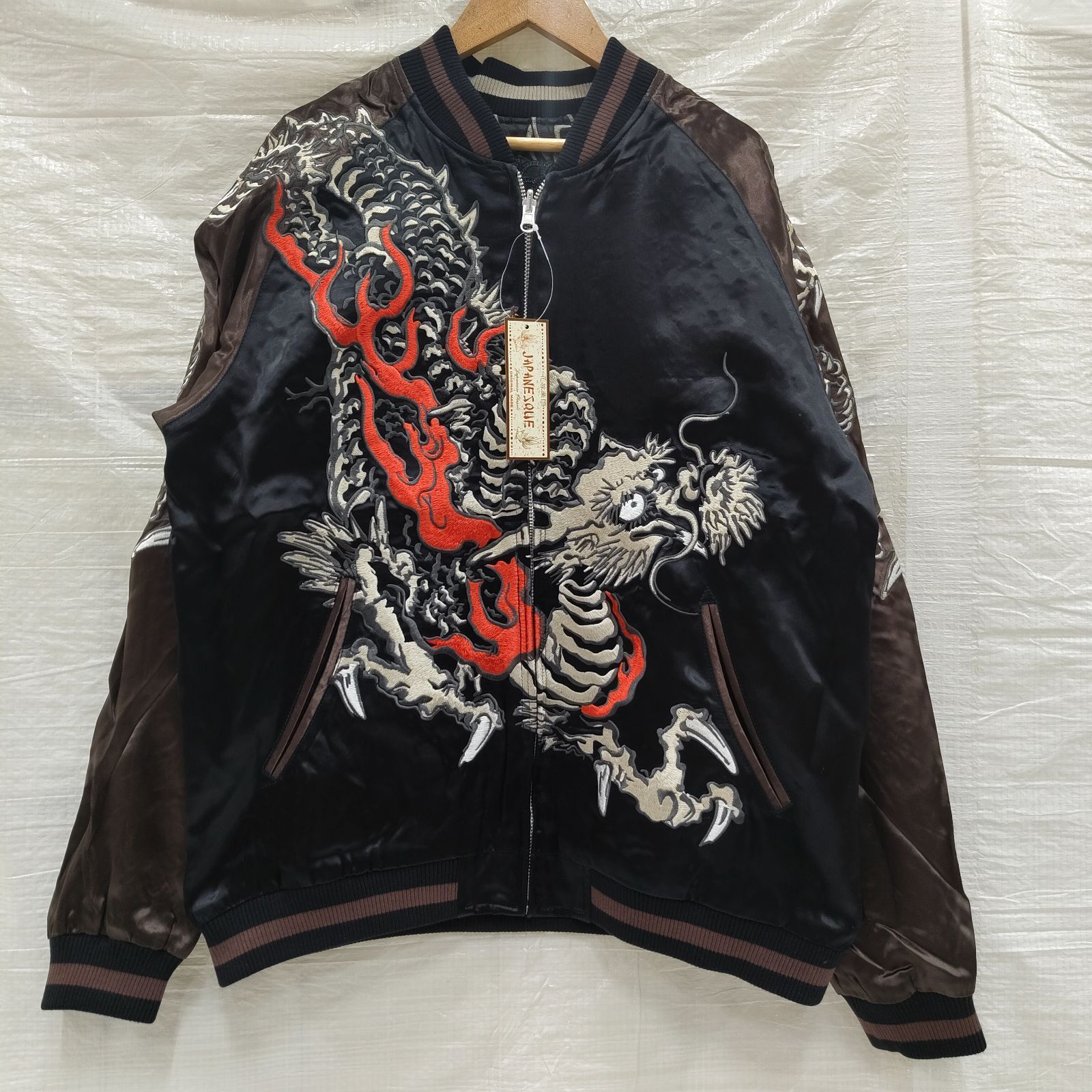 Lサイズ 花旅楽団 ジャパネスク JAPANESQUE 黒鳳凰 龍 リバーシブル スカジャン スーベニアジャケット ボンバージャケット アウター ジャケット メンズ レディース ユニセックス Y2K ブランド 和柄 刺繍 6326582