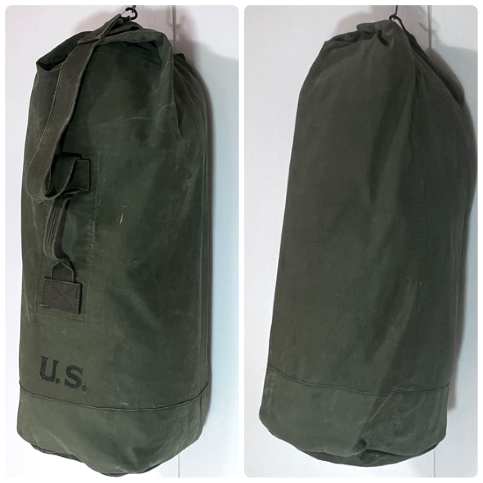 雰囲気抜群 50s U.S.ARMY 米軍実物 フォント USステンシル ヴィンテージ ダッフルバック ヘビー コットンキャンバス バラックバッグ 袋 bag ミリタリー ワンショルダー 1950年代 OG-107 1950s p25053245 OLIVEOS_COM_TR