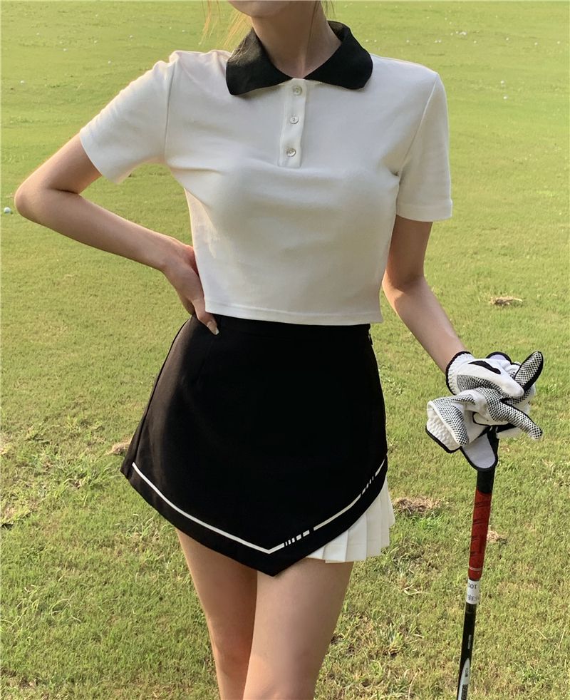ゴルフウェア 上下セット XS ポロシャツ ミニスカート 重ね着風 ベルト付 ゴルフウェア 上下セット XS ポロシャツ ミニスカート 重ね着風