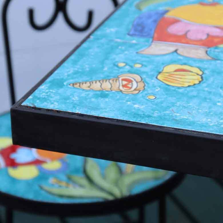 イタリア テーブルセット 魚 ガーデンテーブル チェア 5点セット 100cm