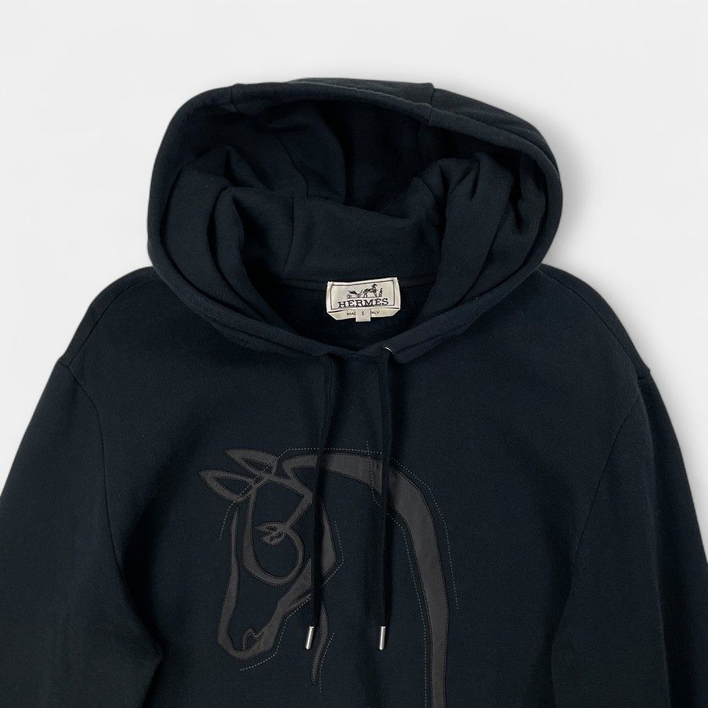 HERMES エルメス シュバルホース レザーパッチ プルオーバー 裏起毛