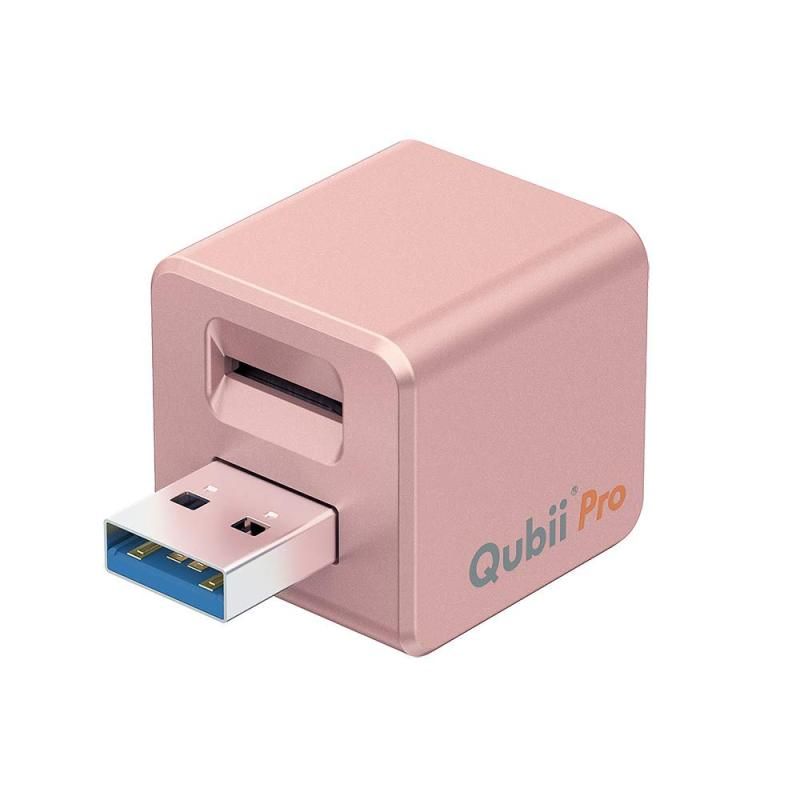 Maktar Qubii Pro 充電しながら自動バックアップ iphone usbメモリ ipad 容量不足解消 写真 動画 音楽 連絡先 SNS データ 移行 SDカードリーダー 機種変更 MFi USB3.1 ローズゴールド - SD別売 単品