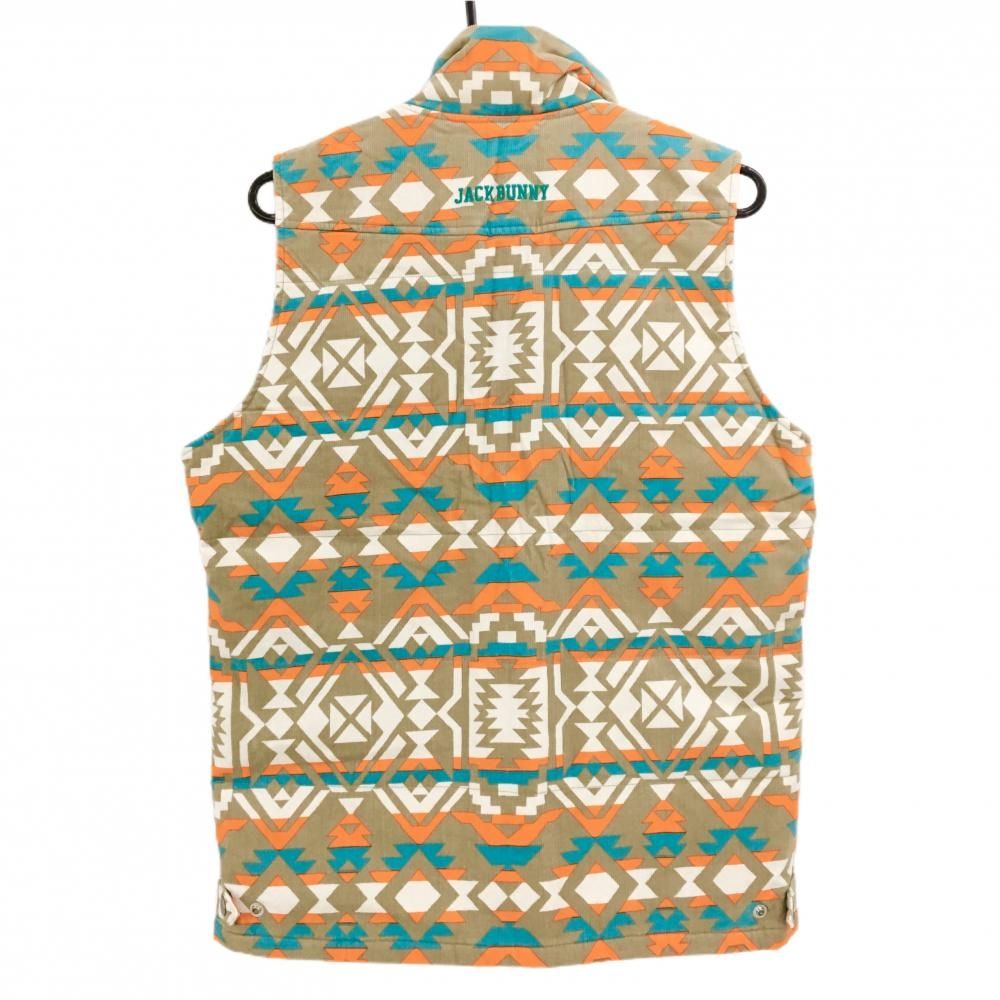 ジャックバニー 中綿コーデュロイベスト ベージュ×オレンジ 総柄 メンズ 4 M ゴルフウェア Jack Bunny